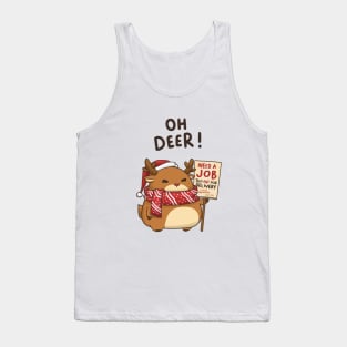 Oh Deer Funny Christmas Reindeer in Santa Hat Tank Top